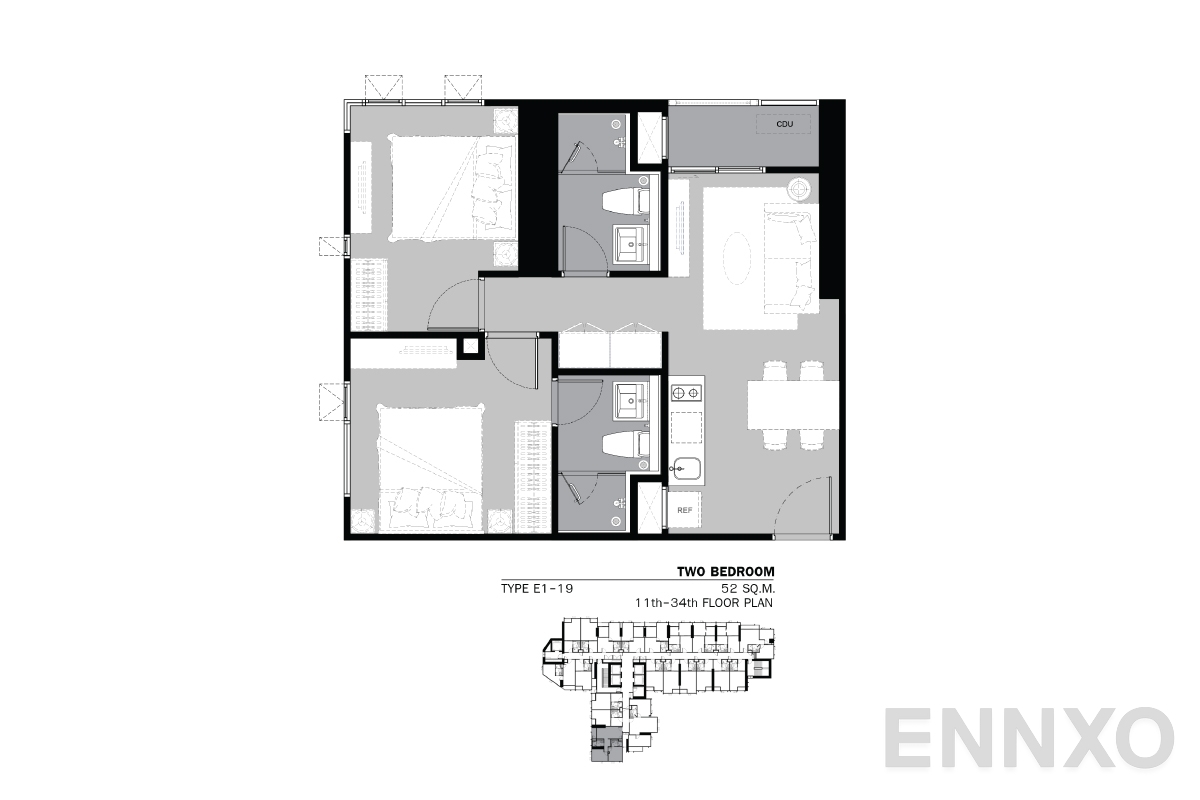 รูปแปลนห้อง TYPE E1 52 SQ.M. ของโครงการ Life Ladprao