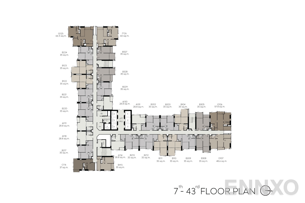 แปลนชั้น 7th-43rd floorplan ของโครงการ ไลฟ์ ลาดพร้าว วัลเล่ย์