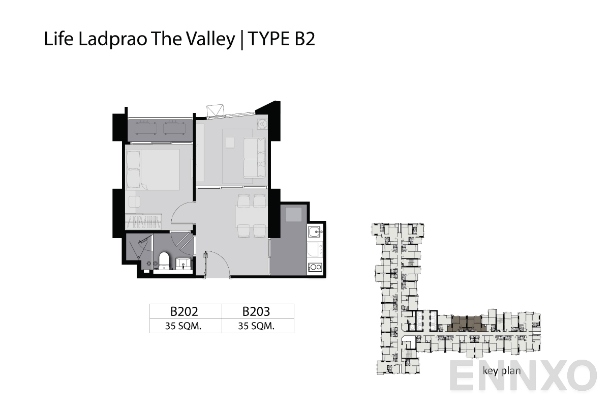 รูปแปลนห้อง B202 35 SQ.M. ของโครงการ ไลฟ์ ลาดพร้าว วัลเล่ย์