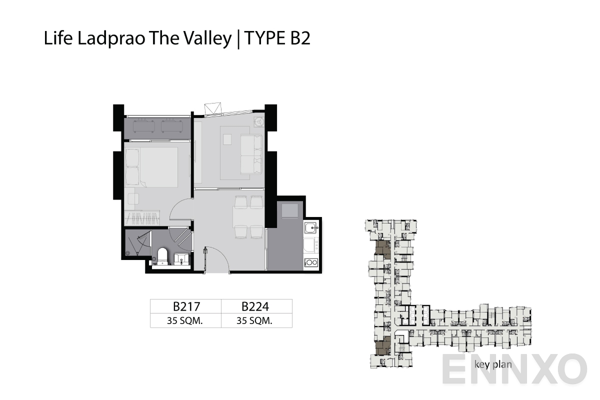 รูปแปลนห้อง B217 35 SQ.M. ของโครงการ ไลฟ์ ลาดพร้าว วัลเล่ย์