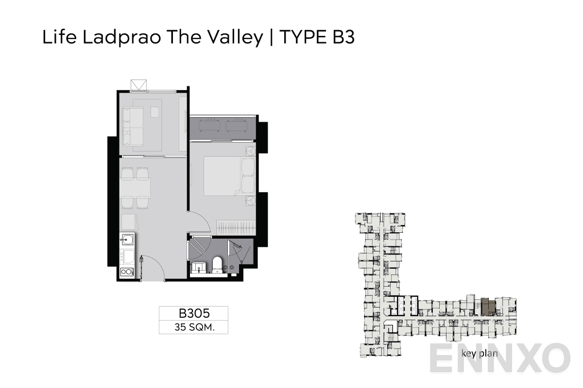 รูปแปลนห้อง B305 35 SQ.M. ของโครงการ ไลฟ์ ลาดพร้าว วัลเล่ย์