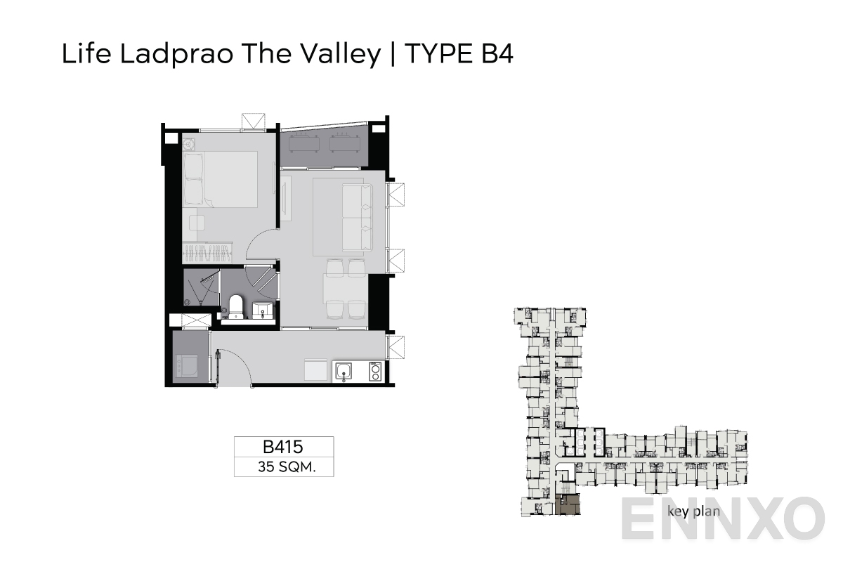 รูปแปลนห้อง B415 35 SQ.M. ของโครงการ ไลฟ์ ลาดพร้าว วัลเล่ย์