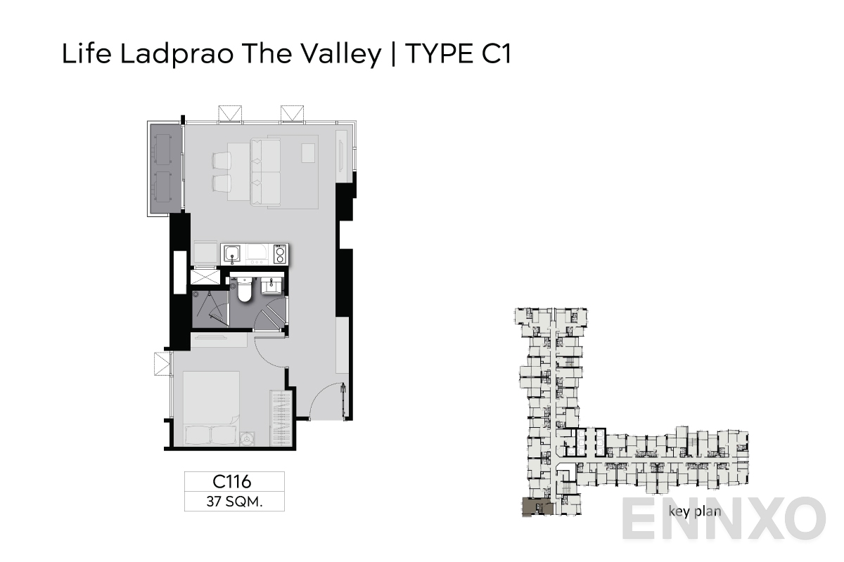 รูปแปลนห้อง C116 37 SQ.M. ของโครงการ ไลฟ์ ลาดพร้าว วัลเล่ย์