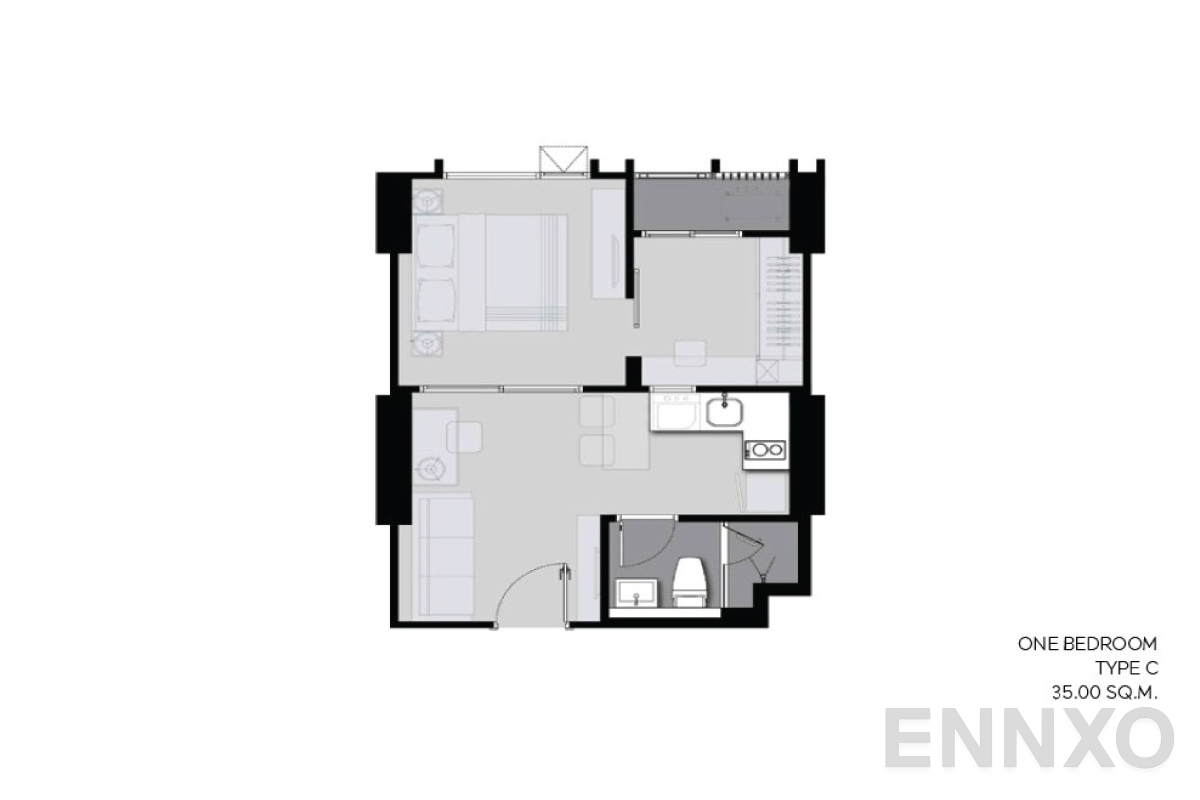 รูปแปลนห้อง Type C 35 SQ.M. ของโครงการ Life One Wireless