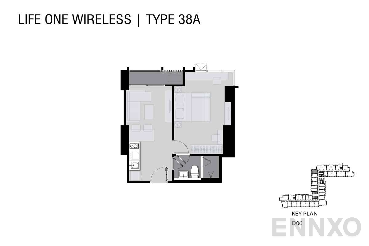 รูปแปลนห้อง Type D 38 SQ.M. ของโครงการ Life One Wireless