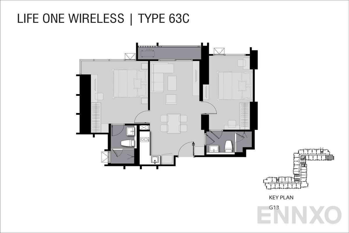 รูปแปลนห้อง Type G C 63 SQ.M. ของโครงการ Life One Wireless