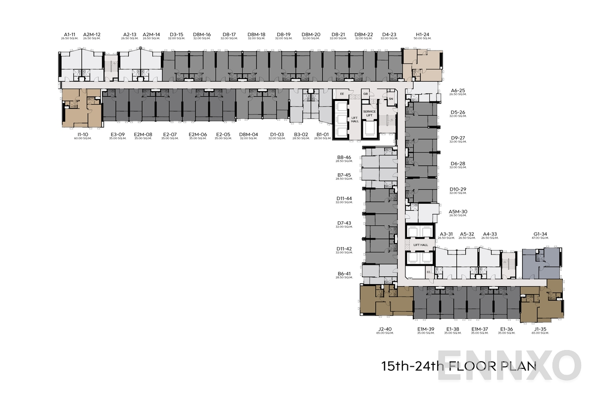 แปลนชั้น 15th-24th Floor  ของโครงการ ไลฟ์ พระราม 4 - อโศก