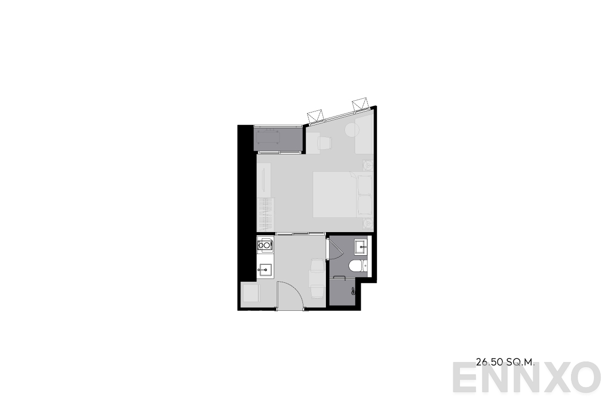 รูปแปลนห้อง 26.50-sq.m._A ของโครงการ ไลฟ์ พระราม 4 - อโศก