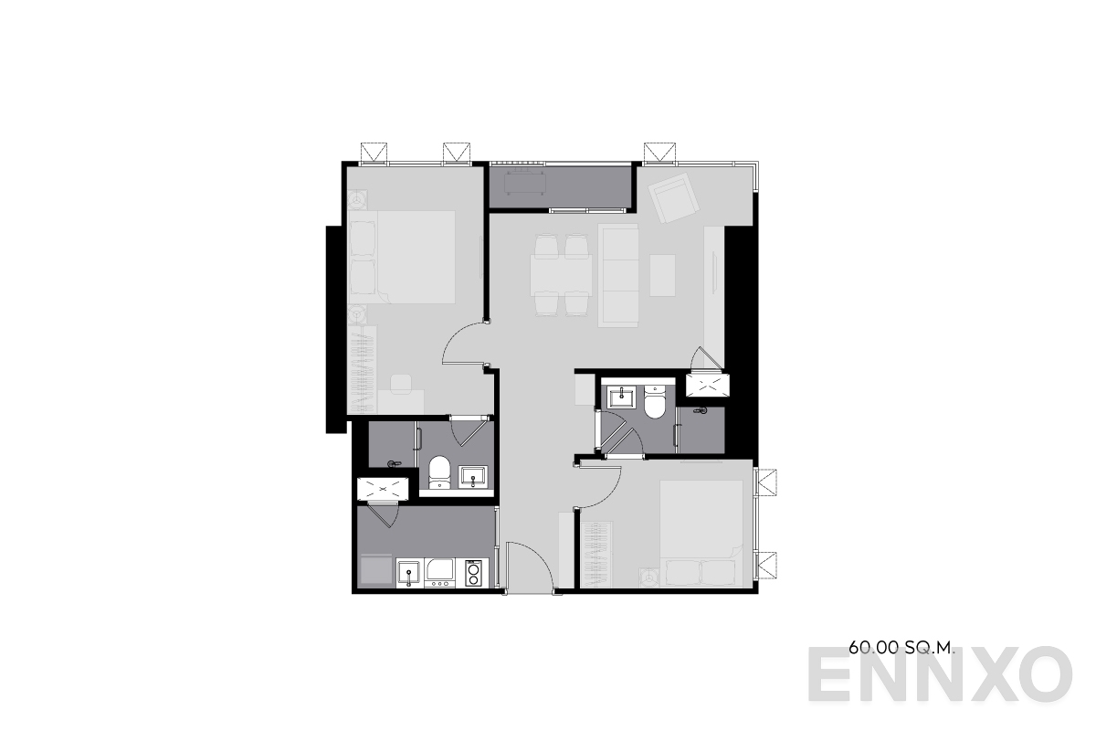 รูปแปลนห้อง 60.00-sq.m._A ของโครงการ ไลฟ์ พระราม 4 - อโศก