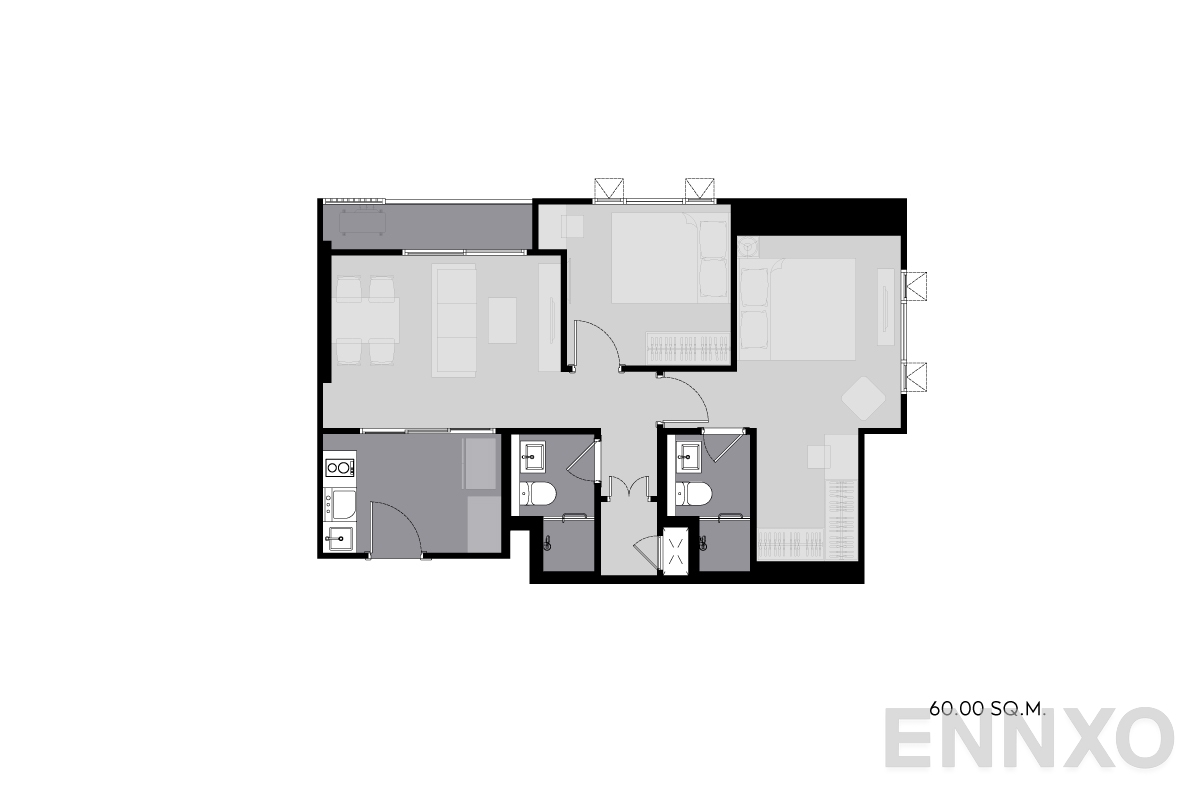 รูปแปลนห้อง 60.00-sq.m._B ของโครงการ ไลฟ์ พระราม 4 - อโศก