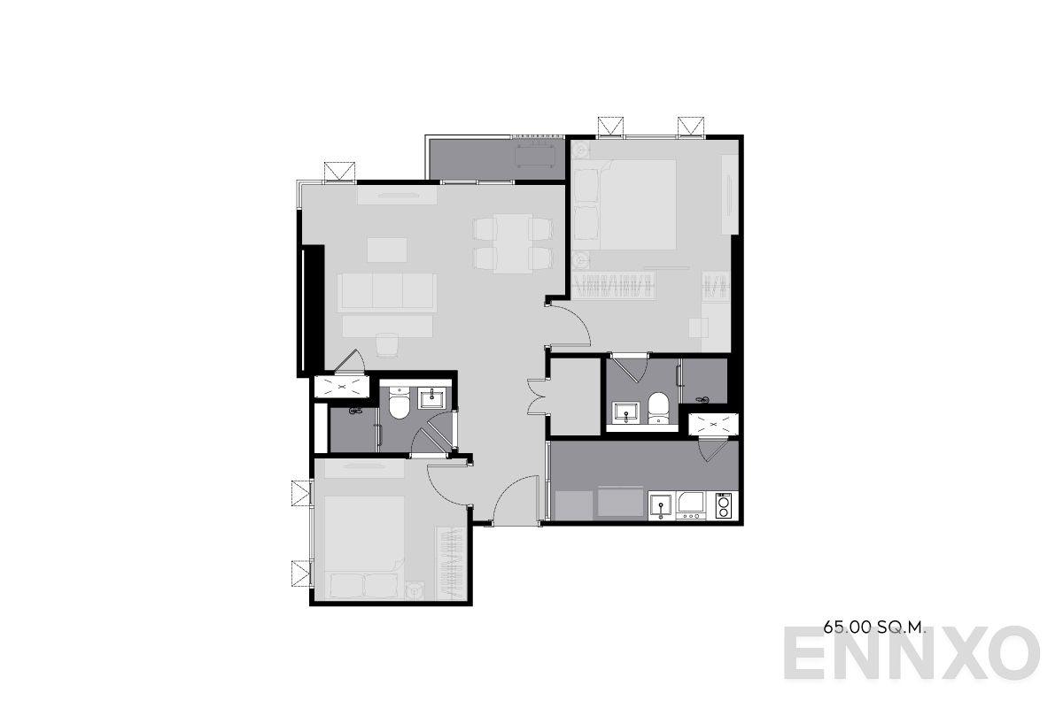 รูปแปลนห้อง 65.00-sq.m._A ของโครงการ ไลฟ์ พระราม 4 - อโศก