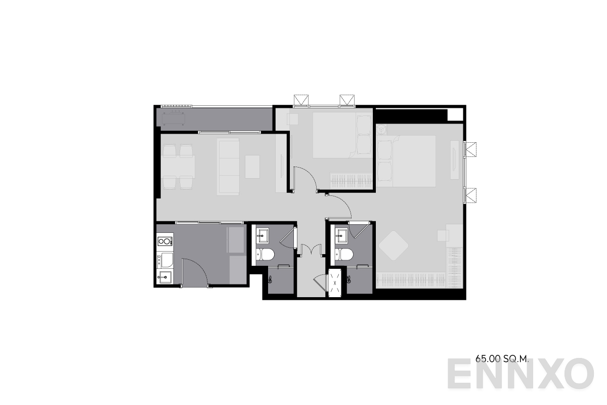 รูปแปลนห้อง 65.00-sq.m._B ของโครงการ ไลฟ์ พระราม 4 - อโศก