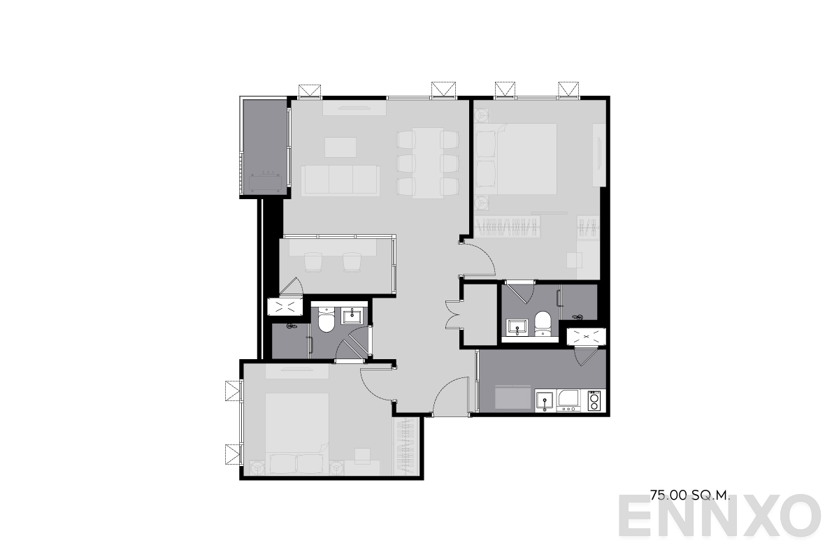 รูปแปลนห้อง 75.00-sq.m._A ของโครงการ ไลฟ์ พระราม 4 - อโศก