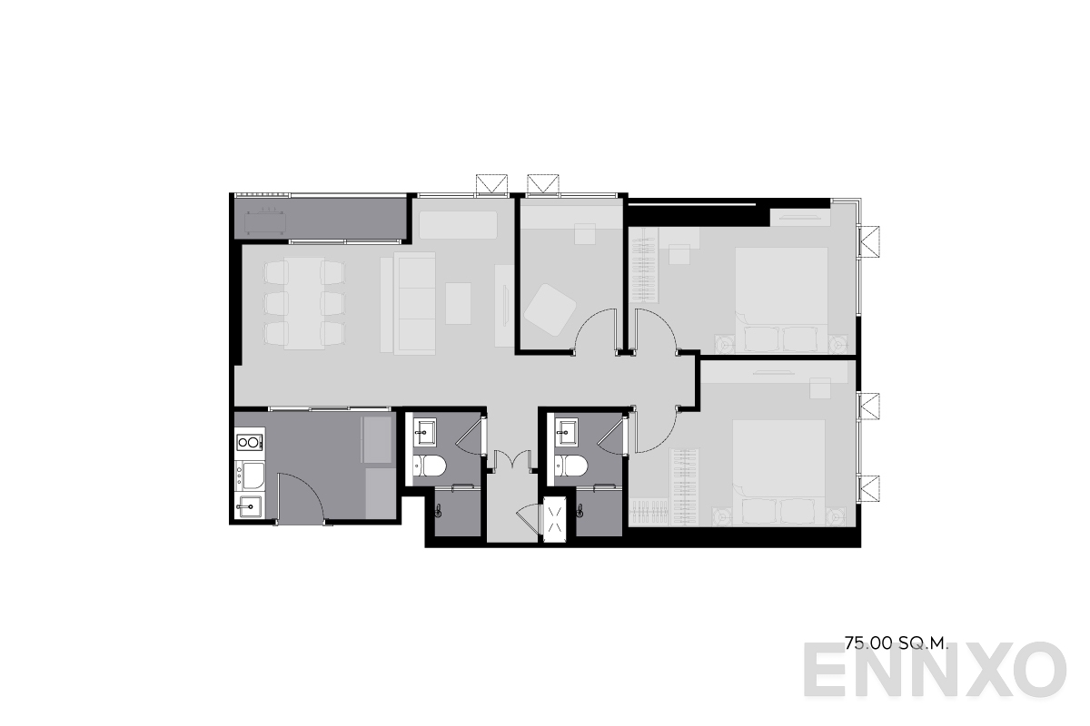 รูปแปลนห้อง 75.00-sq.m._B ของโครงการ ไลฟ์ พระราม 4 - อโศก