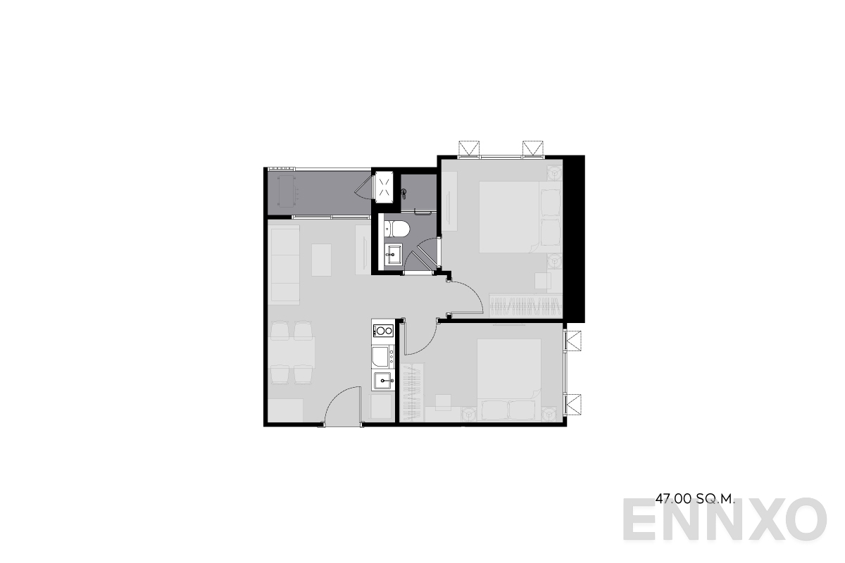 รูปแปลนห้อง 47.00-sq.m. ของโครงการ ไลฟ์ พระราม 4 - อโศก
