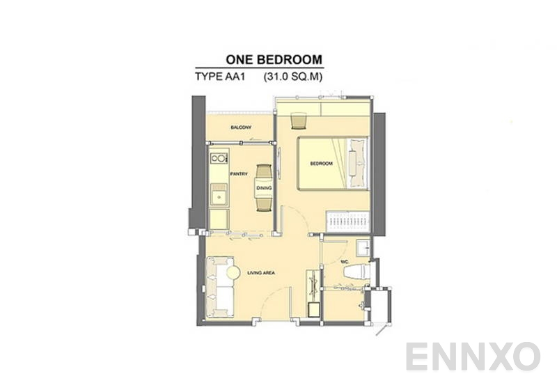 รูปแปลนห้อง 1 Bedroom ของโครงการ Life Ratchadapisek