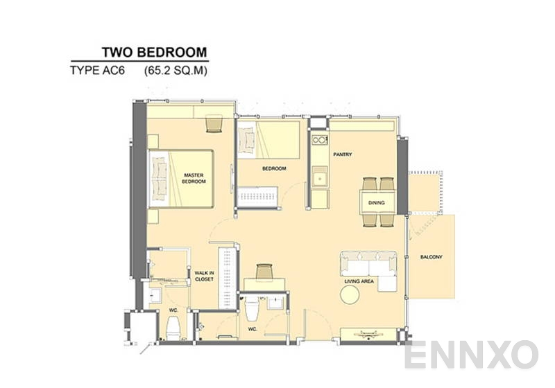 รูปแปลนห้อง 2 Bedroom ของโครงการ Life Ratchadapisek
