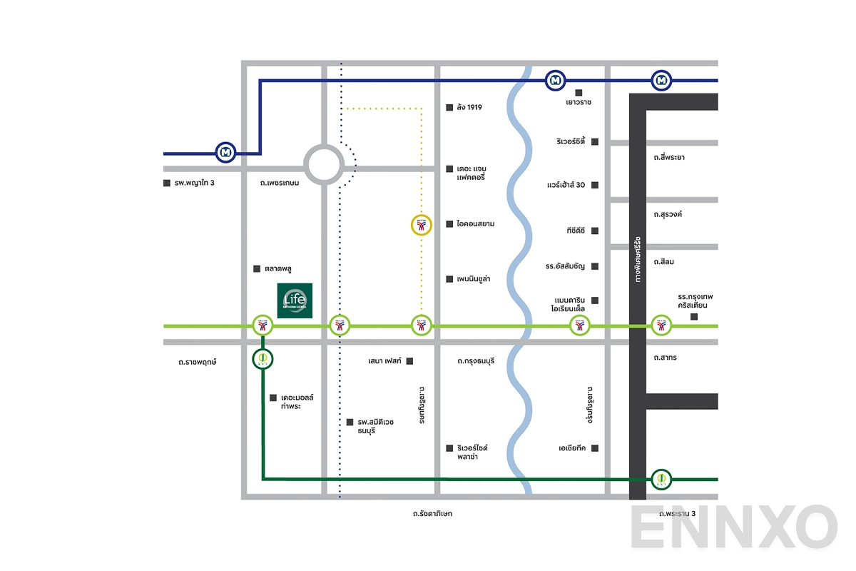 ภาพแผนที่แสดงที่ตั้งโครงการ Life Sathorn Sierra และสถานที่โดยรอบ