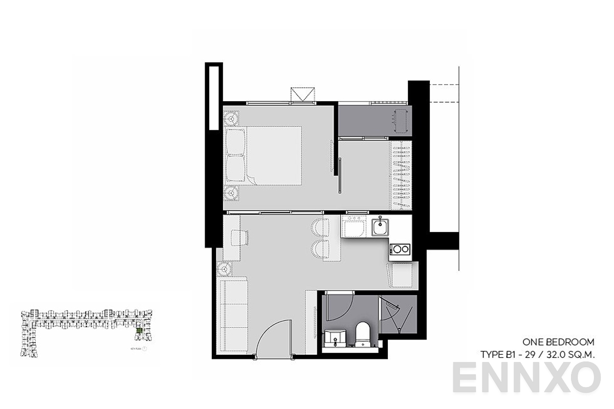 รูปแปลนห้อง B1-29 ของโครงการ Life Sathorn Sierra