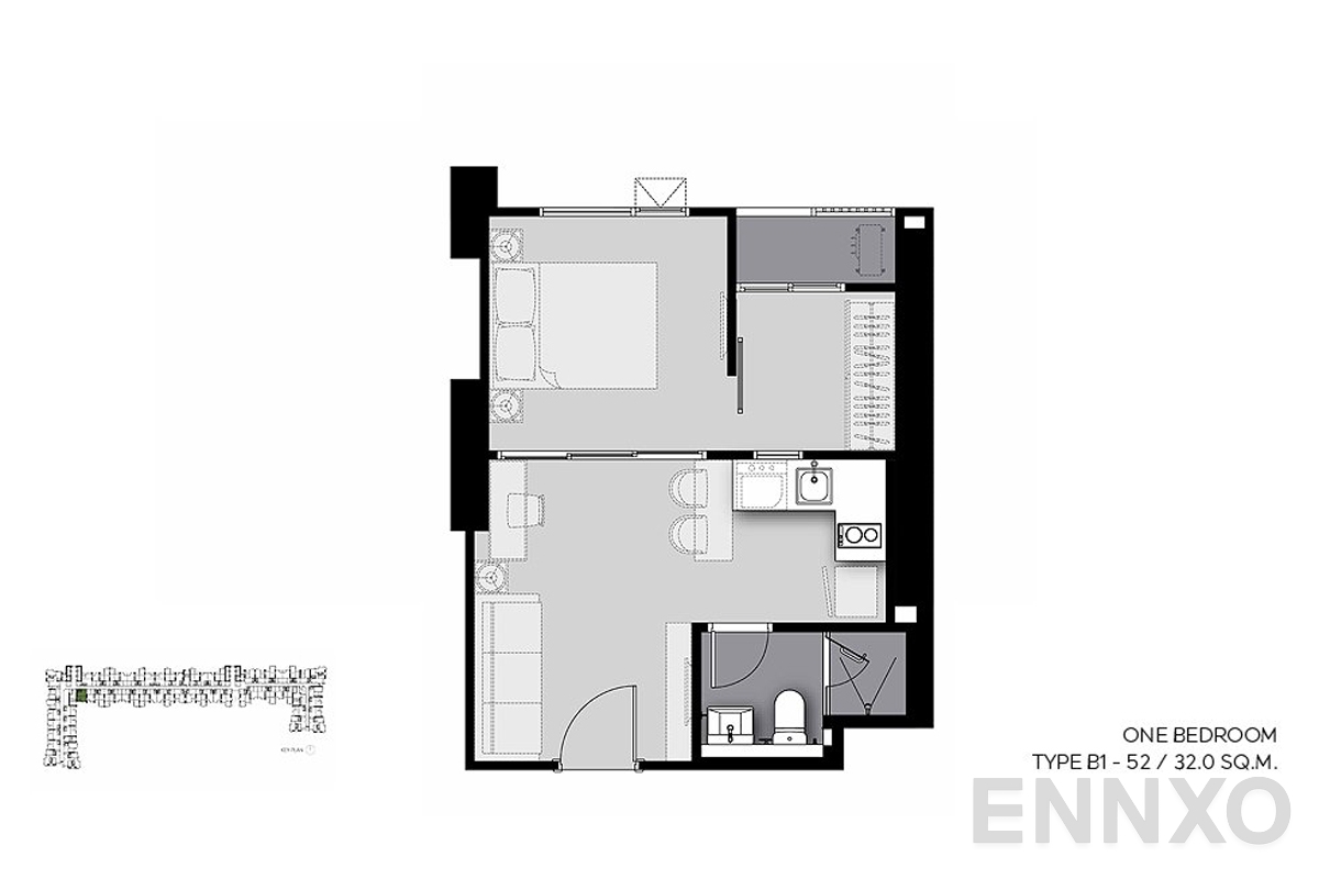 รูปแปลนห้อง B1-52 ของโครงการ Life Sathorn Sierra