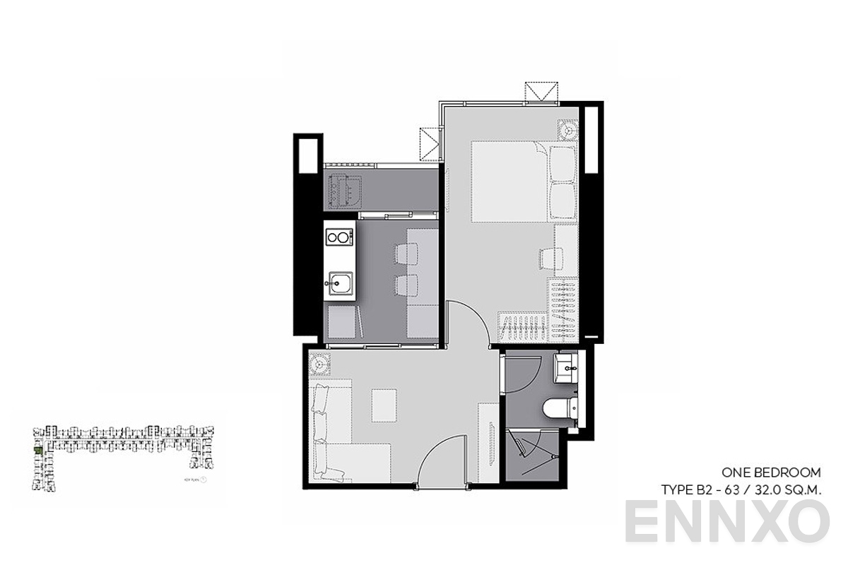 รูปแปลนห้อง B2-63 ของโครงการ Life Sathorn Sierra