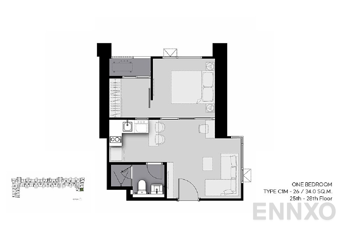 รูปแปลนห้อง C1M-26 (25th-28th floor) ของโครงการ Life Sathorn Sierra