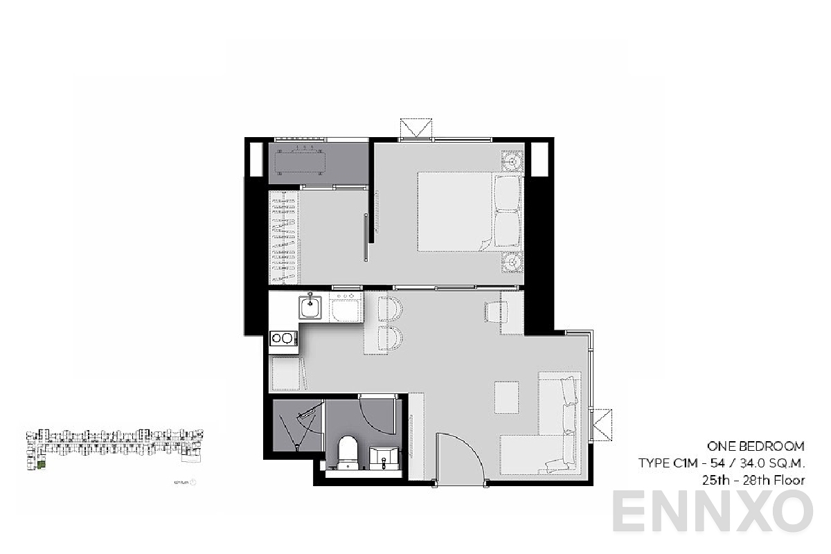 รูปแปลนห้อง C1M-54 (29th-30th floor) ของโครงการ Life Sathorn Sierra