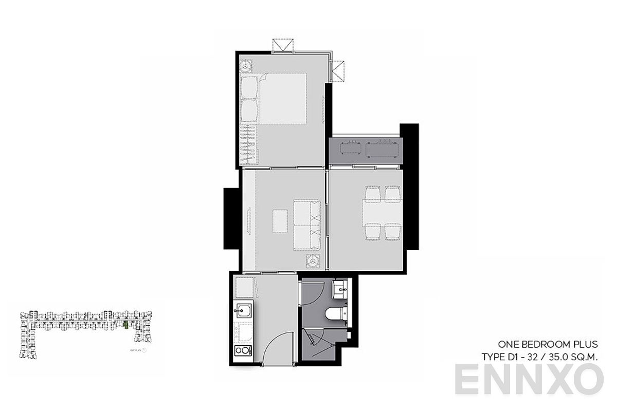 รูปแปลนห้อง D1-32 ของโครงการ Life Sathorn Sierra