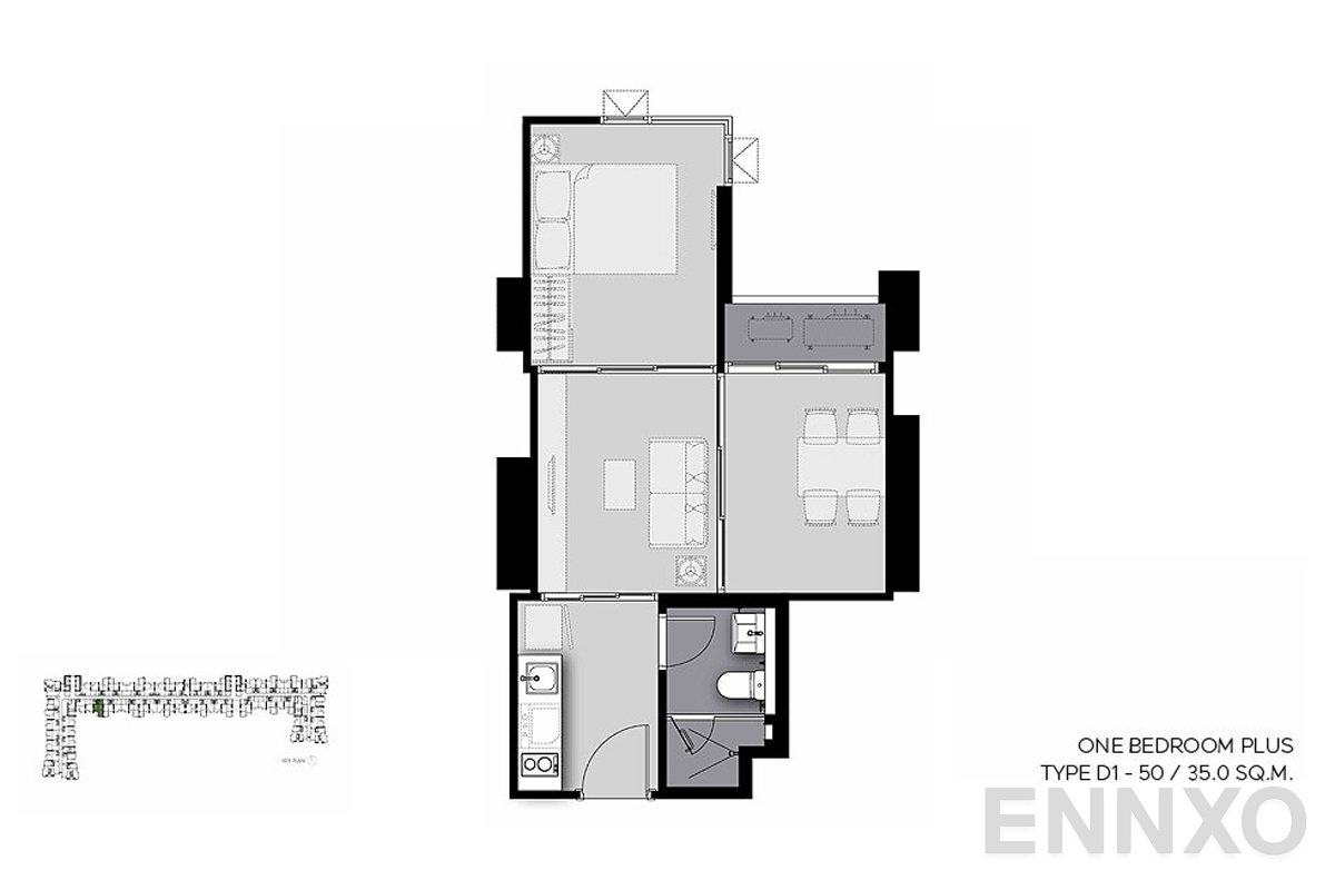 รูปแปลนห้อง D1-50 ของโครงการ Life Sathorn Sierra