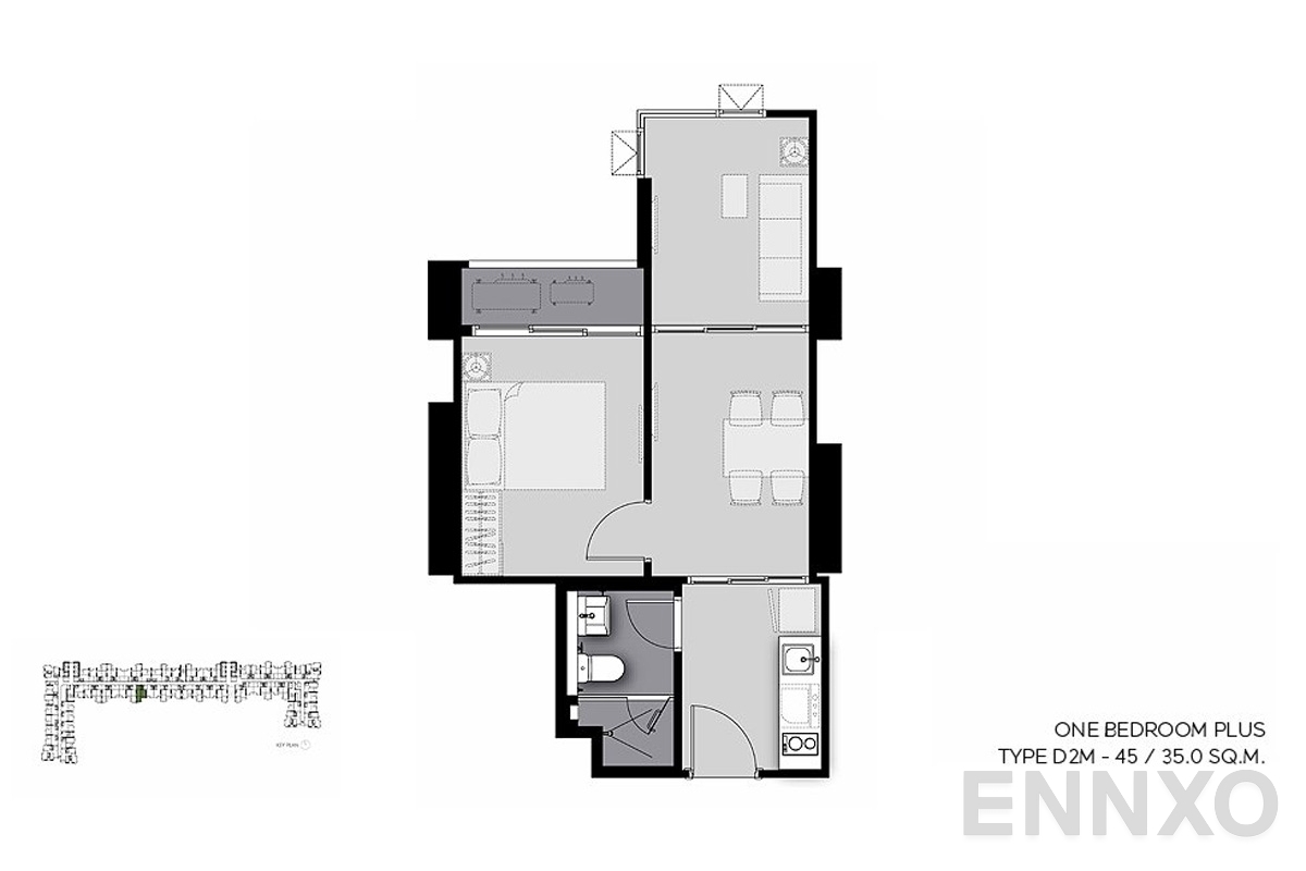 รูปแปลนห้อง D2M-45 ของโครงการ Life Sathorn Sierra