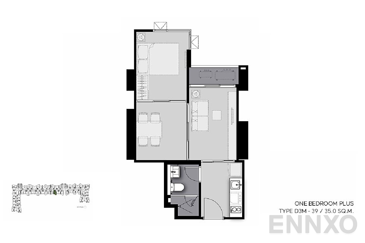 รูปแปลนห้อง D3M-39 ของโครงการ Life Sathorn Sierra