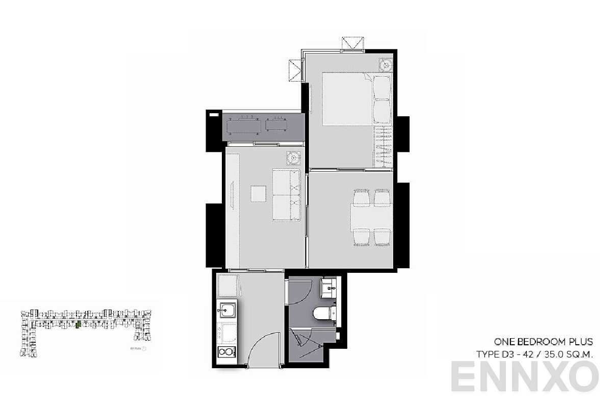 รูปแปลนห้อง D3-42 ของโครงการ Life Sathorn Sierra