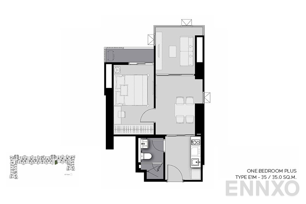 รูปแปลนห้อง E1M-35 ของโครงการ Life Sathorn Sierra