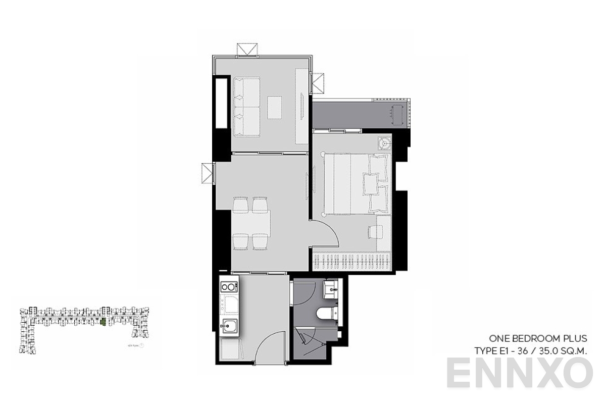 รูปแปลนห้อง E1-36 ของโครงการ Life Sathorn Sierra