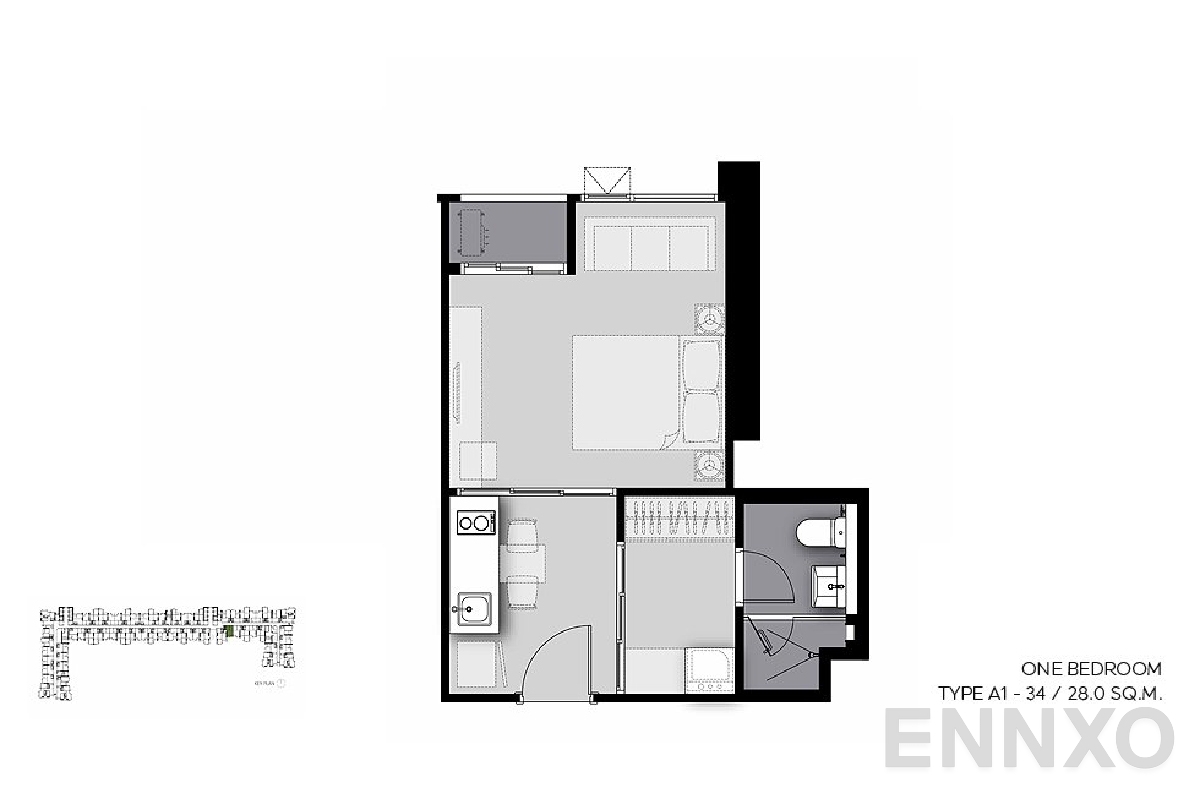 รูปแปลนห้อง A1-34 ของโครงการ Life Sathorn Sierra
