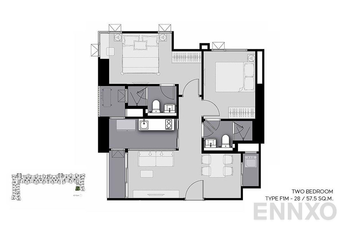 รูปแปลนห้อง F1M-28 ของโครงการ Life Sathorn Sierra