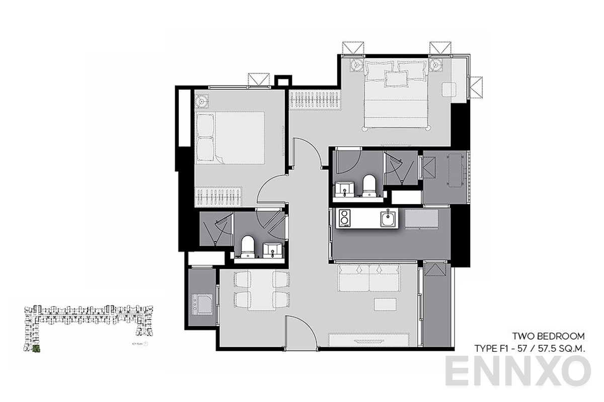 รูปแปลนห้อง F1-57 ของโครงการ Life Sathorn Sierra