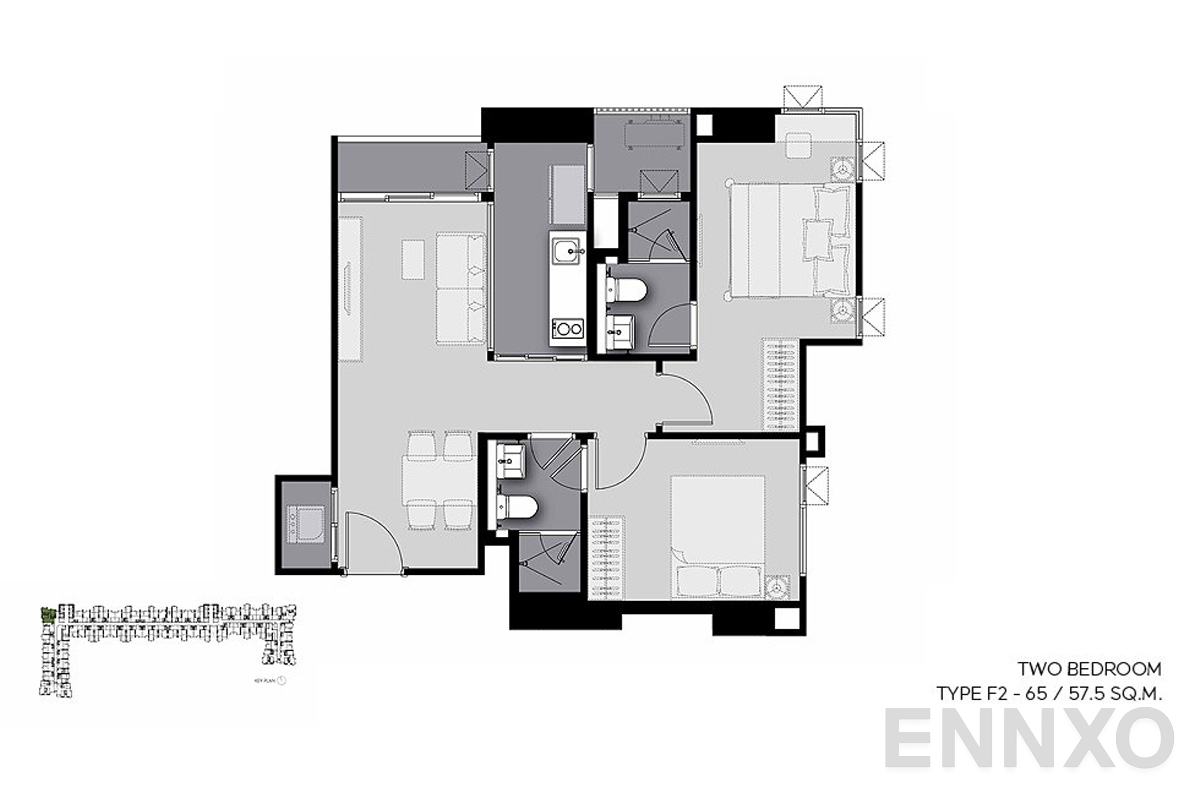 รูปแปลนห้อง F2-65 ของโครงการ Life Sathorn Sierra