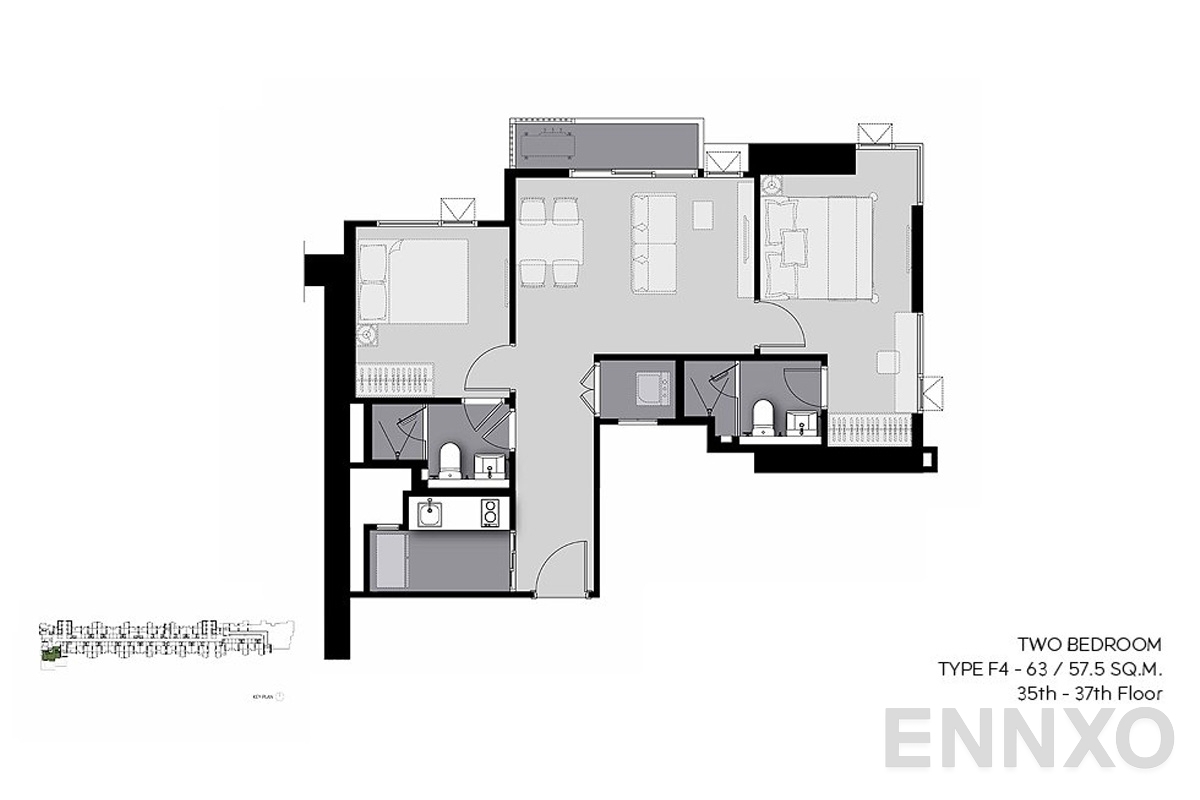 รูปแปลนห้อง F4-63 ของโครงการ Life Sathorn Sierra