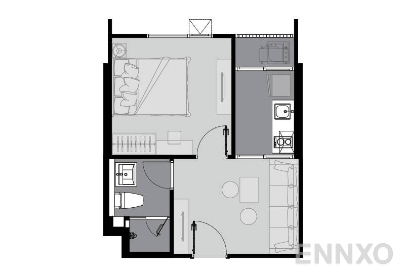 รูปแปลนห้อง 1 Bedroom  ของโครงการ Life Sukhumvit 62