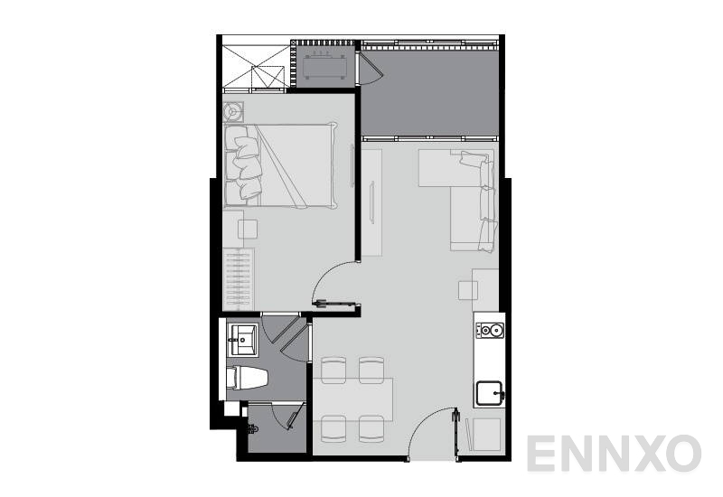 รูปแปลนห้อง 1 Bedroom ของโครงการ Life Sukhumvit 62