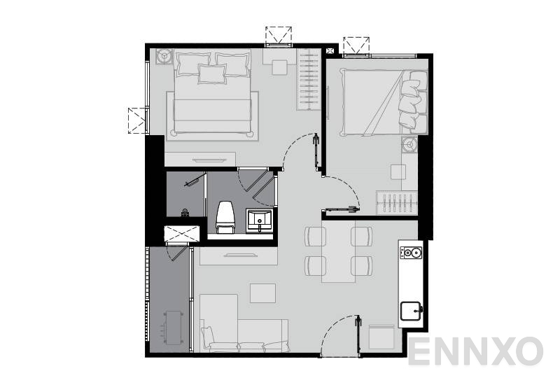 รูปแปลนห้อง 2 Bedroom ของโครงการ Life Sukhumvit 62