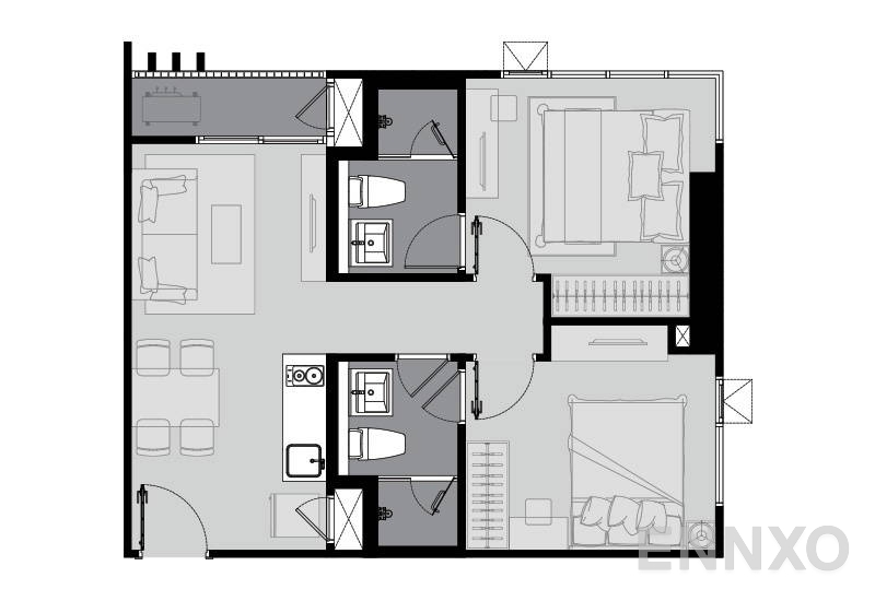 รูปแปลนห้อง 2 Bedroom ของโครงการ Life Sukhumvit 62