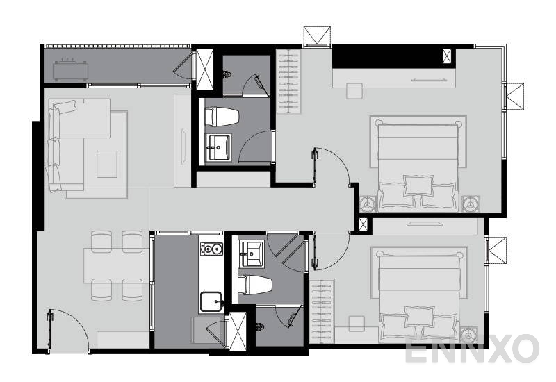 รูปแปลนห้อง 2 Bedroom ของโครงการ Life Sukhumvit 62