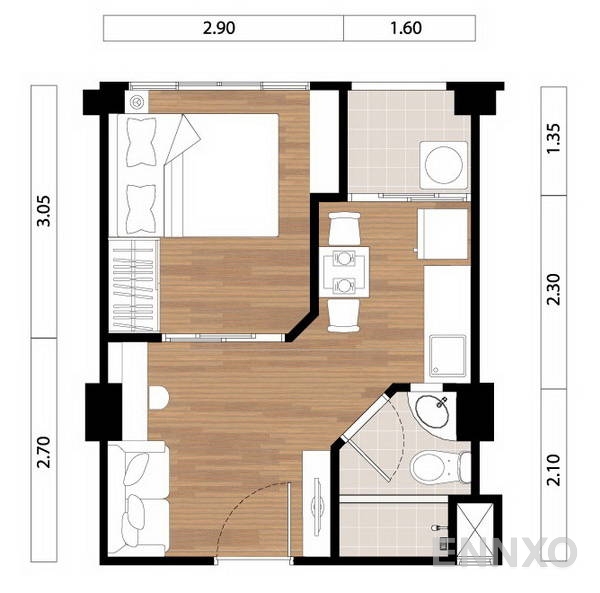 รูปแปลนห้อง 1 Bedroom ของโครงการ ลุมพินี คอนโด ทาวน์ รามอินทรา-นวมินทร์