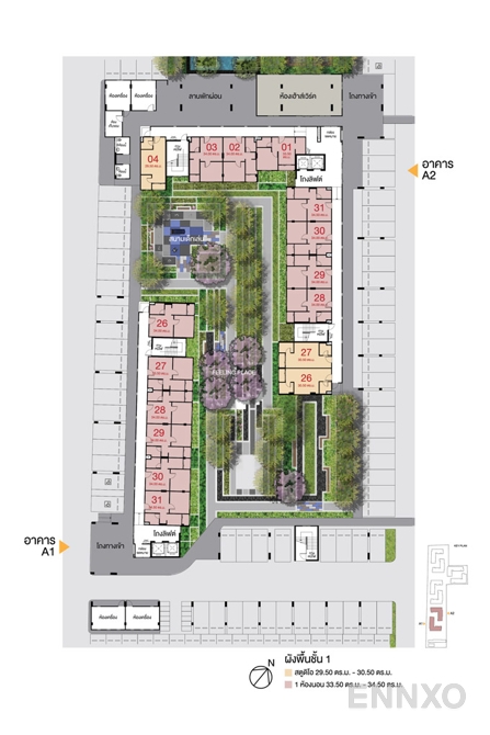 แปลนชั้น Tower A1, A2 : Ground Floor ของโครงการ ลุมพินี คอนโดทาวน์ เอกชัย 48 (เฟส 1)