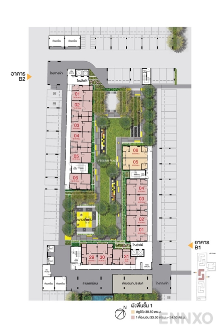 แปลนชั้น Tower B1, B2 : Ground Floor ของโครงการ ลุมพินี คอนโดทาวน์ เอกชัย 48 (เฟส 1)