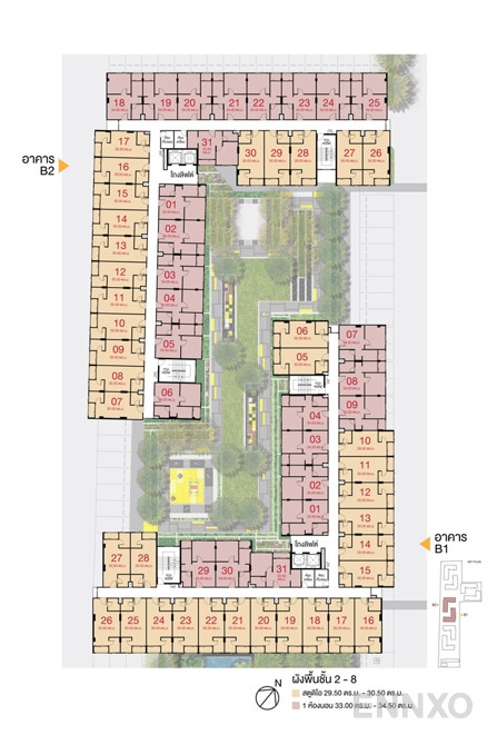 แปลนชั้น Tower B1, B2 : 2nd-8th Floor ของโครงการ ลุมพินี คอนโดทาวน์ เอกชัย 48 (เฟส 1)