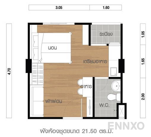 รูปแปลนห้อง 1 Bedroom ของโครงการ ลุมพินี คอนโดทาวน์ ร่มเกล้า-สุวรรณภูมิ