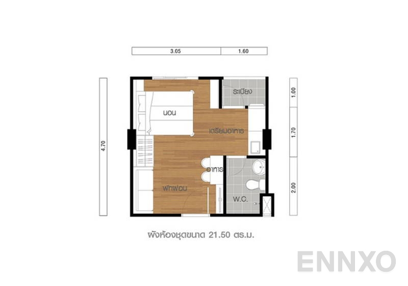 รูปแปลนห้อง 1 Bedroom ของโครงการ Lumpini Mixx Thepharak - Srinakarin